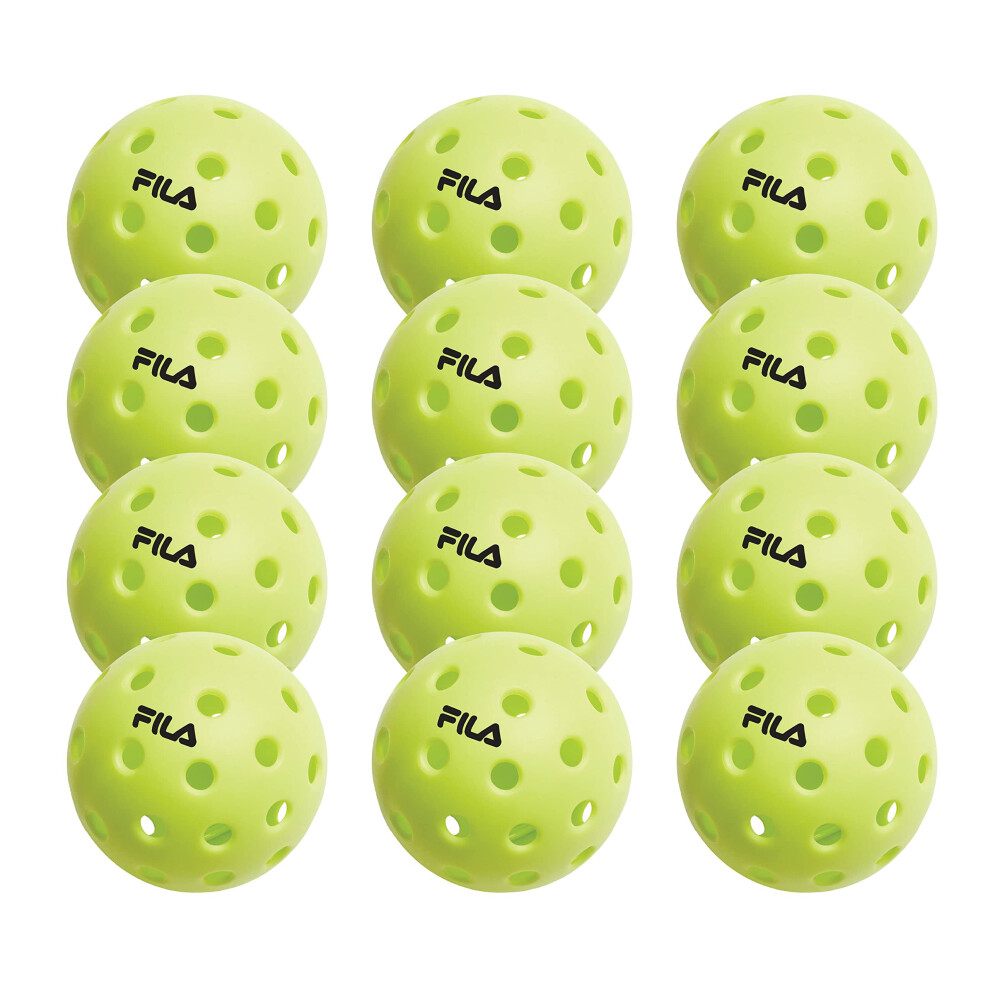 FILA Accessories Outdoor Pickleball Balls - Pickleball Set  Regulation Size Outdoor Pickleballs with 40 Holes (Lime Green)  Pack of 12