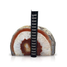 Nature's Decorations Agate Bookends - O carte de calitate maro de calitate maro capata cu bare de protec?ie de cauciuc pentru rafturi pentru biro