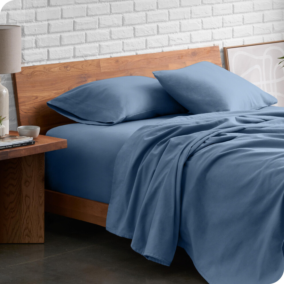 Parure de draps en flanelle Bare Home, 100 % coton, doux et velout   ,    pais, doublement bross   , poche profonde (California King Coronet Blue)