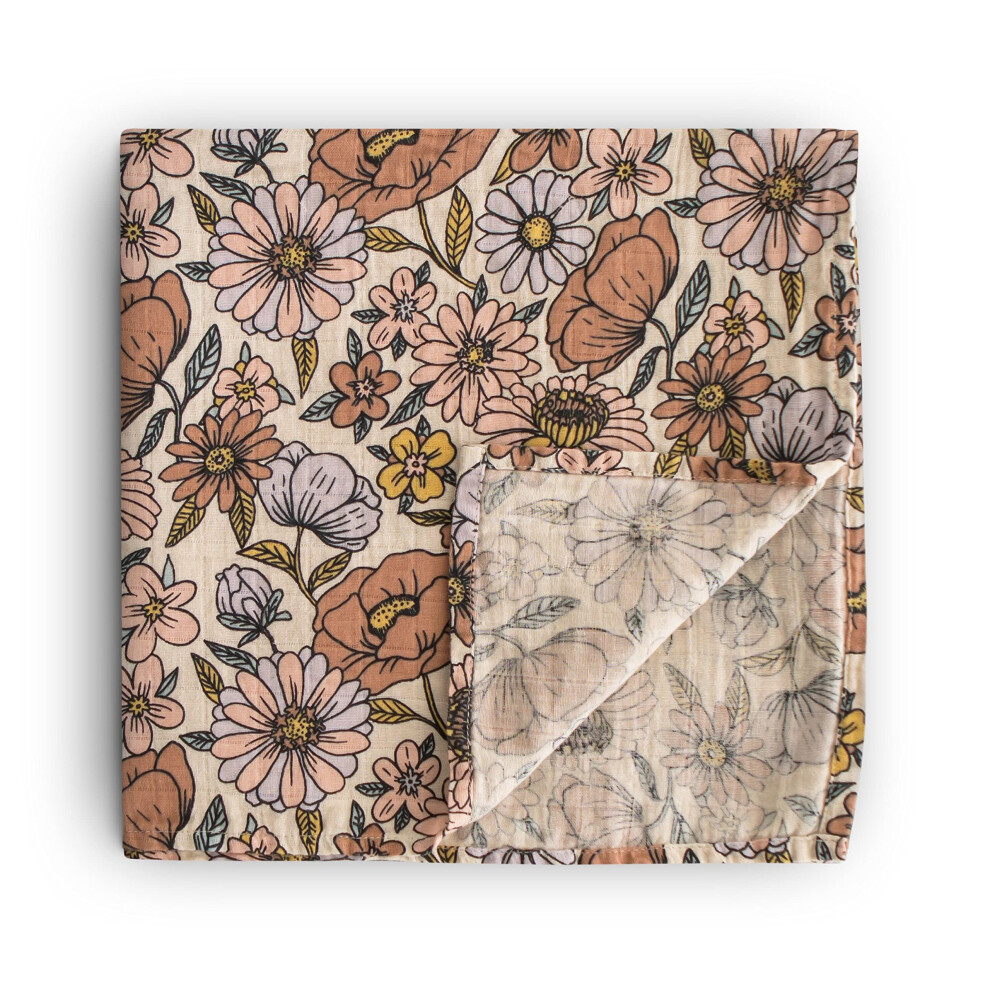 Couverture d'emmaillotage en mousseline Mushie | 100 % coton biologique (fleurs r   tro)