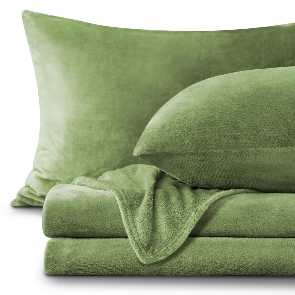 Draps en flanelle BEDELITE taille double vert sauge - Ensemble de draps en polaire ultra doux et moelleux 3 pi   ces (drap-housse, drap plat et tai