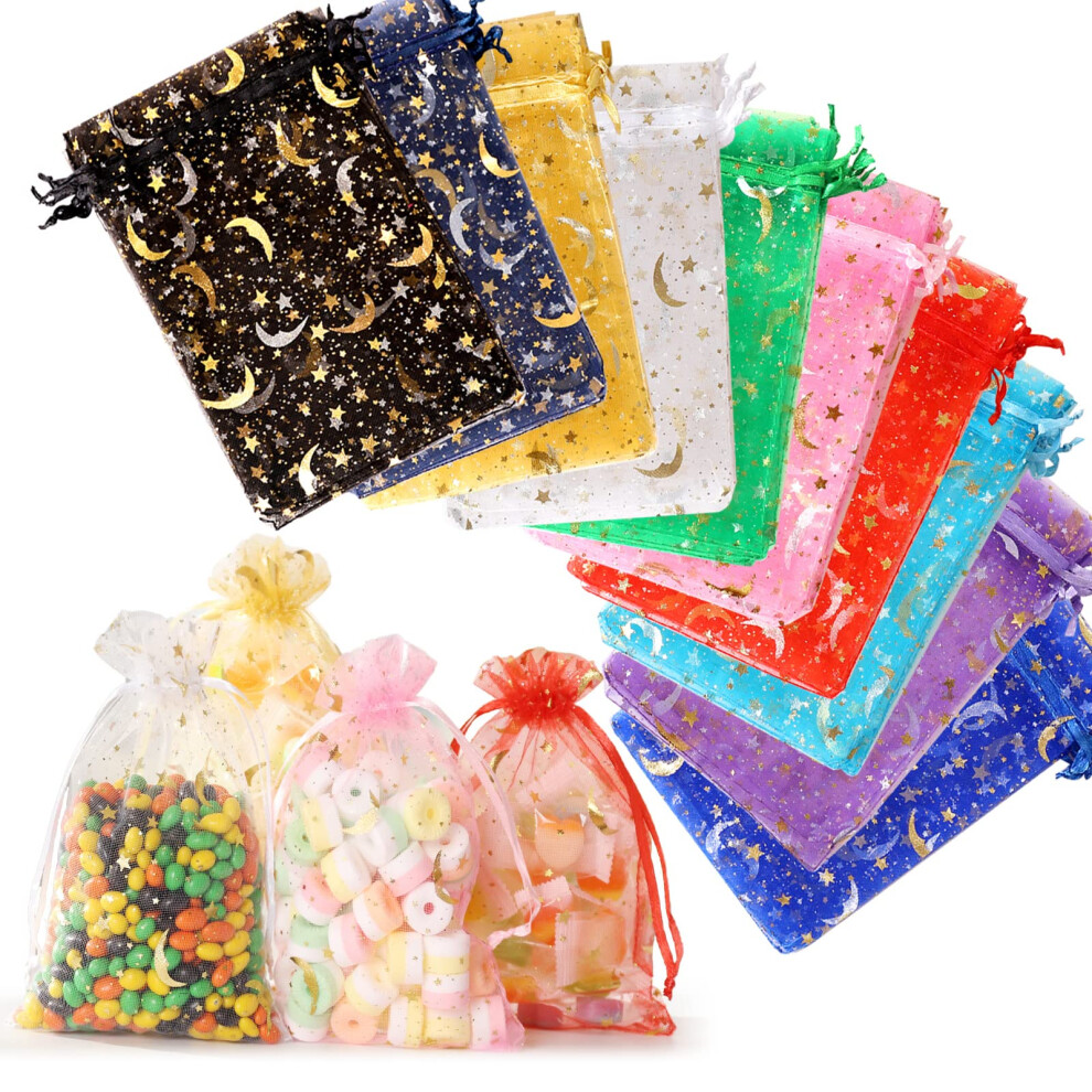 ENNIYU 100 Pieces Moon Star Organza Jewelry Candy Bags  3x4inch Random Colors Mesh Bags  Organza Favor Bags Gift Pouches with Drawstrings for Weddings-image-OPC-PFMY2SH-NEW