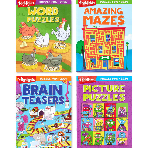 Highlights Puzzle Fun 2024: 4 Libri di Puzzle per Bambini da 6 Anni e Oltre, Sfide e Giochi da Viaggio