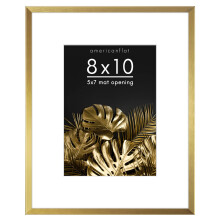 Americanflat Aluminum 8x10 Picture Frame in Gold - Use as 5x7 Picture Frame with Mat or 8x10 Frame Without Mat - Shatter Resistant Glass Built-in Eas