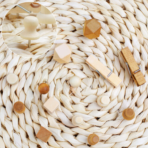 120τμχ Ξύλινα Σπρώχνε Pins, Καφέ και Ξύλινα Βάση, 7 Σχήματα για Πίνακες Ανακοινώσεων 2
