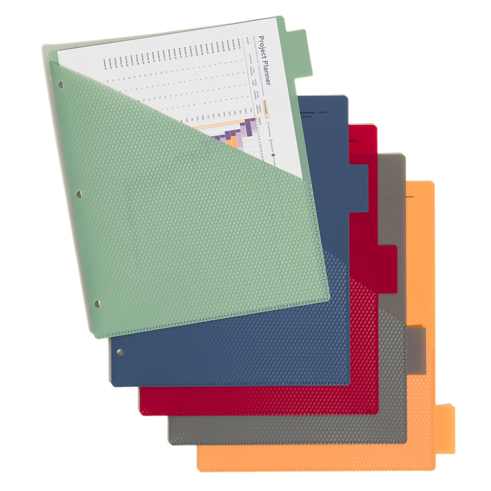 U Brands Poly Performance 5-Tab Verdelers Met Zakken Set Van 15 Diverse Kernkleuren 3-Gaats Geperforeerd-image