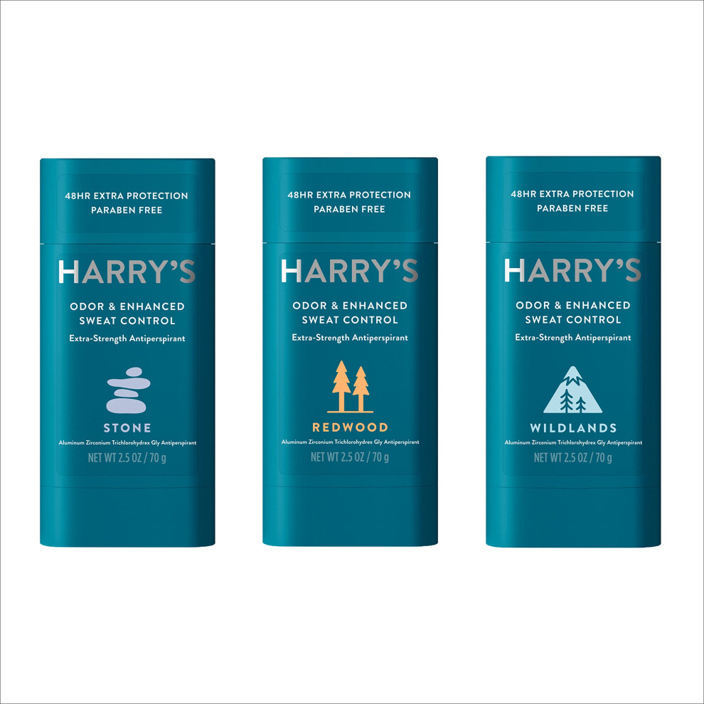 Harry's Extra-Strength Antiperspirant Deodorant for Men Variety Pack - Stone  Redwood  Wildlands (3 Count)