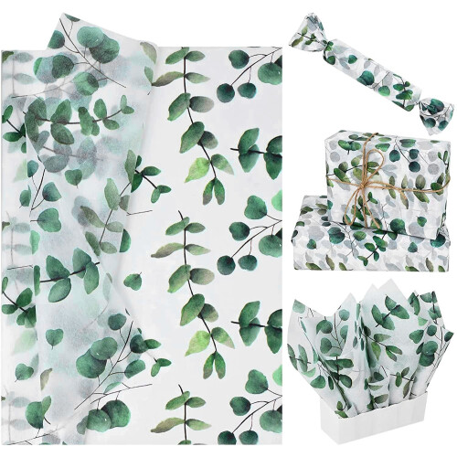 Bolsome 100 folhas 20 * 14 polegadas Papel de seda de eucalipto Vegetao Tecido de embrulho botnico Boho Herb Decor Tecido de embrulho de prima
