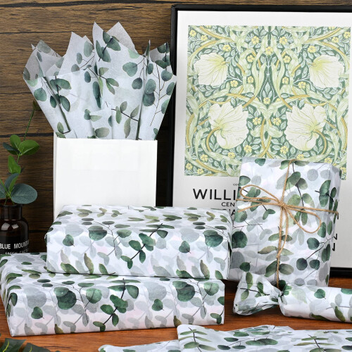 Bolsome 100 folhas 20 * 14 polegadas Papel de seda de eucalipto Vegetao Tecido de embrulho botnico Boho Herb Decor Tecido de embrulho de prima 2