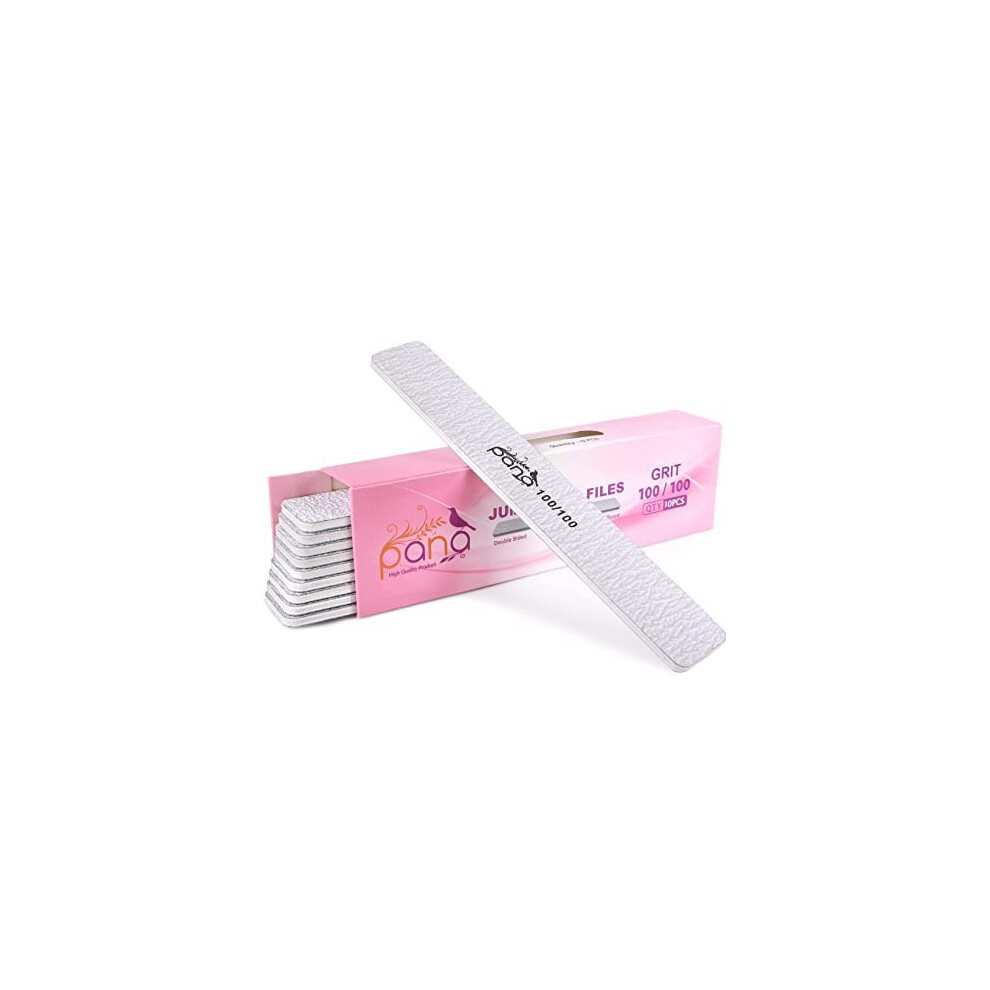Pana 10Pcs Jumbo Size Professional Double Sided Nail Files - Zebra 100/100 Grit - Emery Board Nail Buffering File Manicure Pedicure Nail Polisher Was