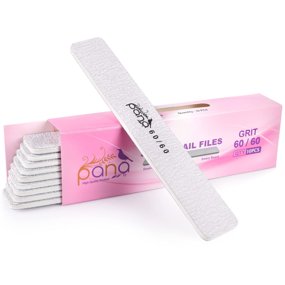 Pana 10Pcs Jumbo Size Professional Double Sided Nail Files - Zebra 60/60 Grit - Emery Board Nail Buffering File Manicure Pedicure Nail Polisher Washa