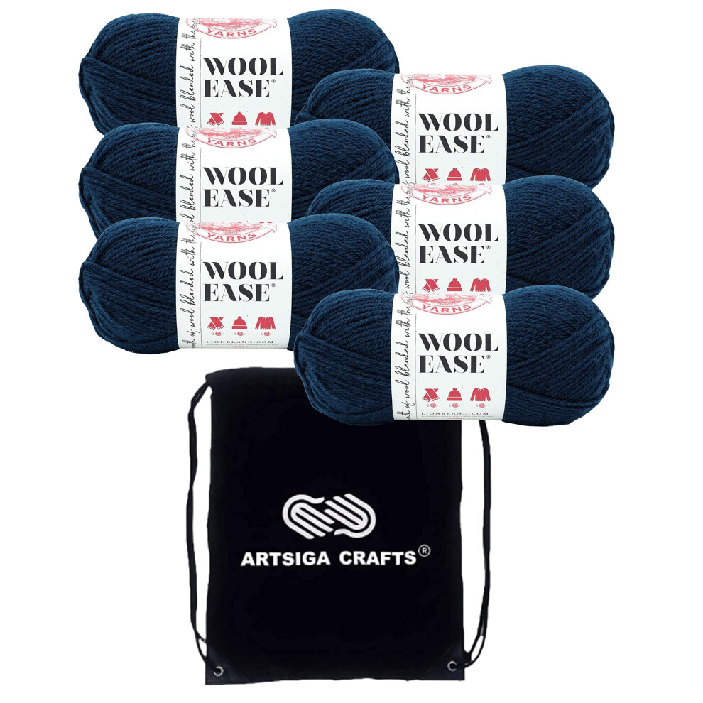 Lion Brand Wool Ease Riverside 620-009 (6-Skeins - Same Dye Lot) Worsted Medium #4 Acrylic  Wool Yarn for Crocheting and Knitting - Bundle with 1 Arts