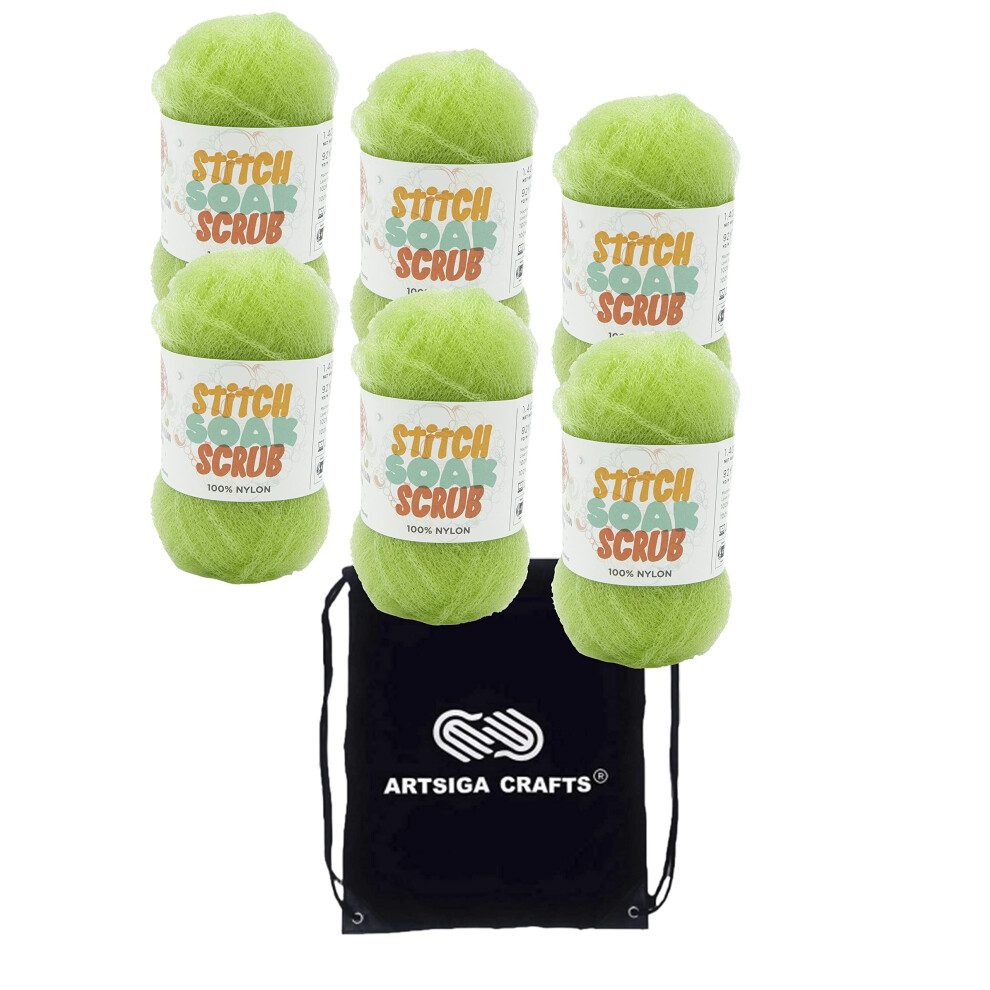 Lion Brand Stitch Soak Scrub Chartreuse 781-194 (6-Skeins - Same Dye Lot) Worsted Medium #4 Nylon Yarn for Crocheting and Knitting - Bundle with 1 Art