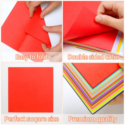 IooLeem Origami Paper 200 Folhas 20 Cores de 6 polegadas de papel quadrado de dupla face. 2