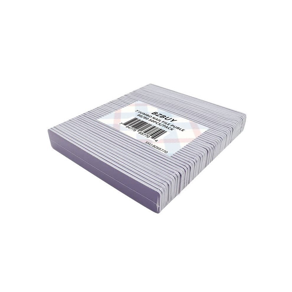Bzbuy Purple Jumbo Nail File 50 Pcs Professional Double Sided 80/80 Grit Nail Files Emery Board Manicure Pedicure Tool And Nail Buffering Files
