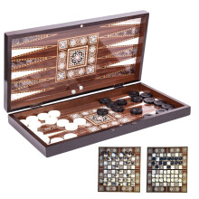 Exquisite Turkish Backgammon Checkers 2-in-1 Game Set - 19'' Board with Pearl-Look Finish & Mosaic Design - Luxurious Travel Games for Adults Co