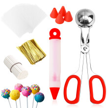 Cake Pop Kit inklusive 100 Cake Pop Sticks og Wrappers 100 Twist Bind 1 Cake Pop Scooper og Decorating Pen Cake Pops Making Tools til Lollipop Ca