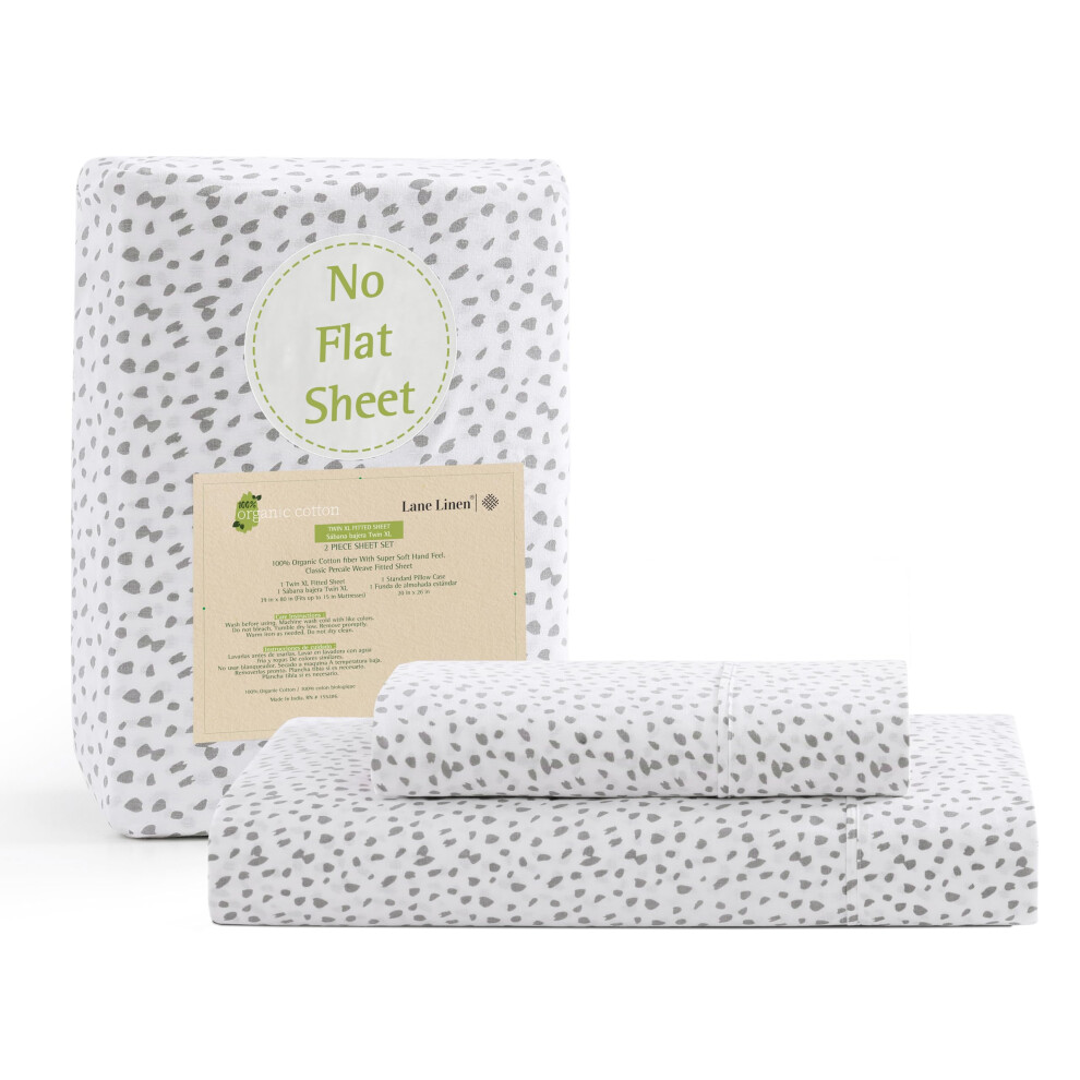 Parure de draps-housses LANE LINEN pour lit double XL, 100 % coton biologique, 2 pi   ces (1 drap-housse, 1 taie d'oreiller), tissage percale doux