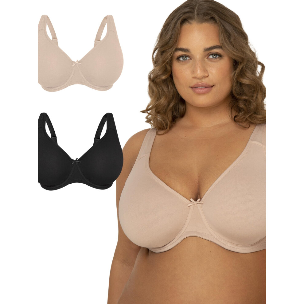 Fruit of the Loom Women's Fit for Me Collection: Plus-Size Unlined Underwire Bra-Cotton Comfort & Pinch-Free Straps  Sand/Black Hue  44C