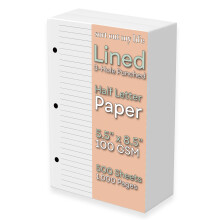 Half Letter Gelinieerd Papier, 3-gaats geperforeerd 250 Vellen/500 Pagina's 100 GSM Lijn Papier Inbinder Navulling 5,5 inch x 8,5 inch past in Half L