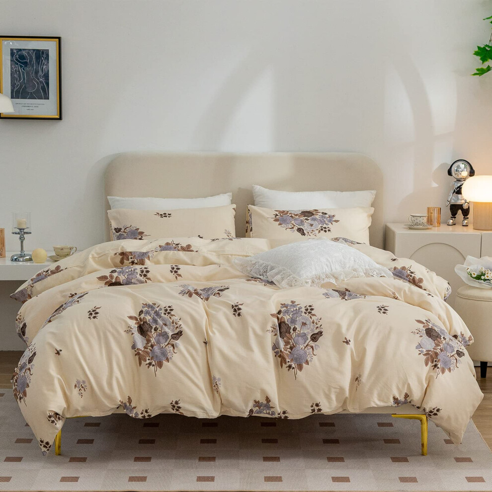 Housse de couette florale Queen 100 % coton 3 pi   ces Queen Floral Parures de lit pour filles Motif floral rouge Chic Style jardin Housses de coue