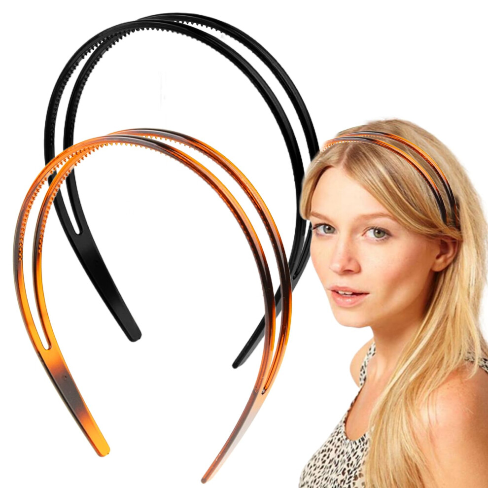 Dazzhues 2 Pieces Plastic Headbands For Women Non-Slip Double Row Teeth Comb Headband Fashion Hair Hoop Hair Bands With Tooth Simple And Chic Hair Acc