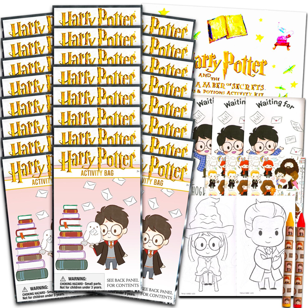 Harry Potter Birthday Party Favors Set - Bundle With 24 Play Packs | Mini Coloring Books Stickers And More For Goodie Bags (Harry Potte