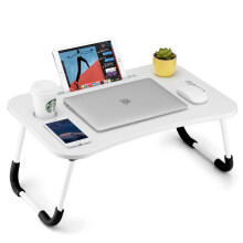 FISYOD Sammenklappeligt b?rbart bord til b?rbare computere B?rbart bord til sk?det sengebord Sengebordsbakke Laptopstativ med kopholder & tablets