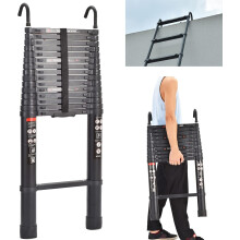 (Black) 6.2M Telescopic Ladder with Detachable Hook Aluminum Ladder Heavy Duty Extendable Ladder Multi Purpose Ladder 330lbs Capacity EN131 Safety Approved