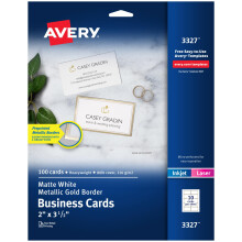 Avery Business Cards with Metallic Gold Borders 2"""" x 3.5"""" 100 Total Laser/Inkjet Printable Business Cards (3327)