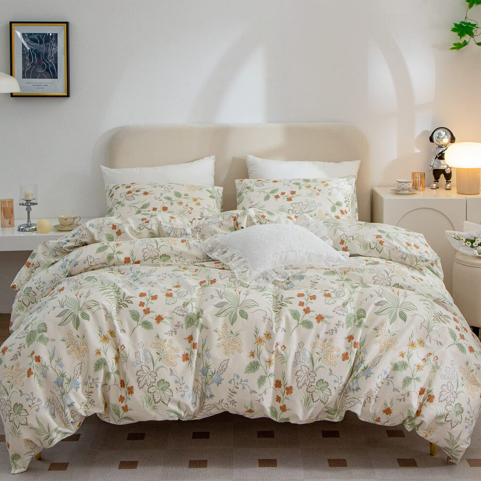 Housses de couette florales Queen 100% coton Chic Floral Parures de lit Queen 3 pi   ces Vert Rouge Fleur Feuilles Queen Housse de couette Floral 1