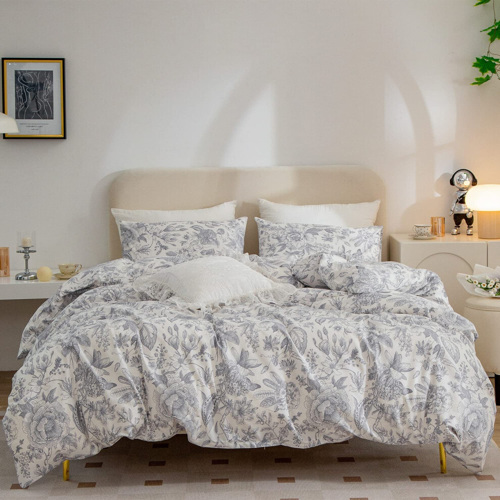 Housse de couette ERZRGA King Flower 100 % coton King Bedding Sets Flower 3 pi   ces Style vintage chic King Flower Housses de couette 1 housse de