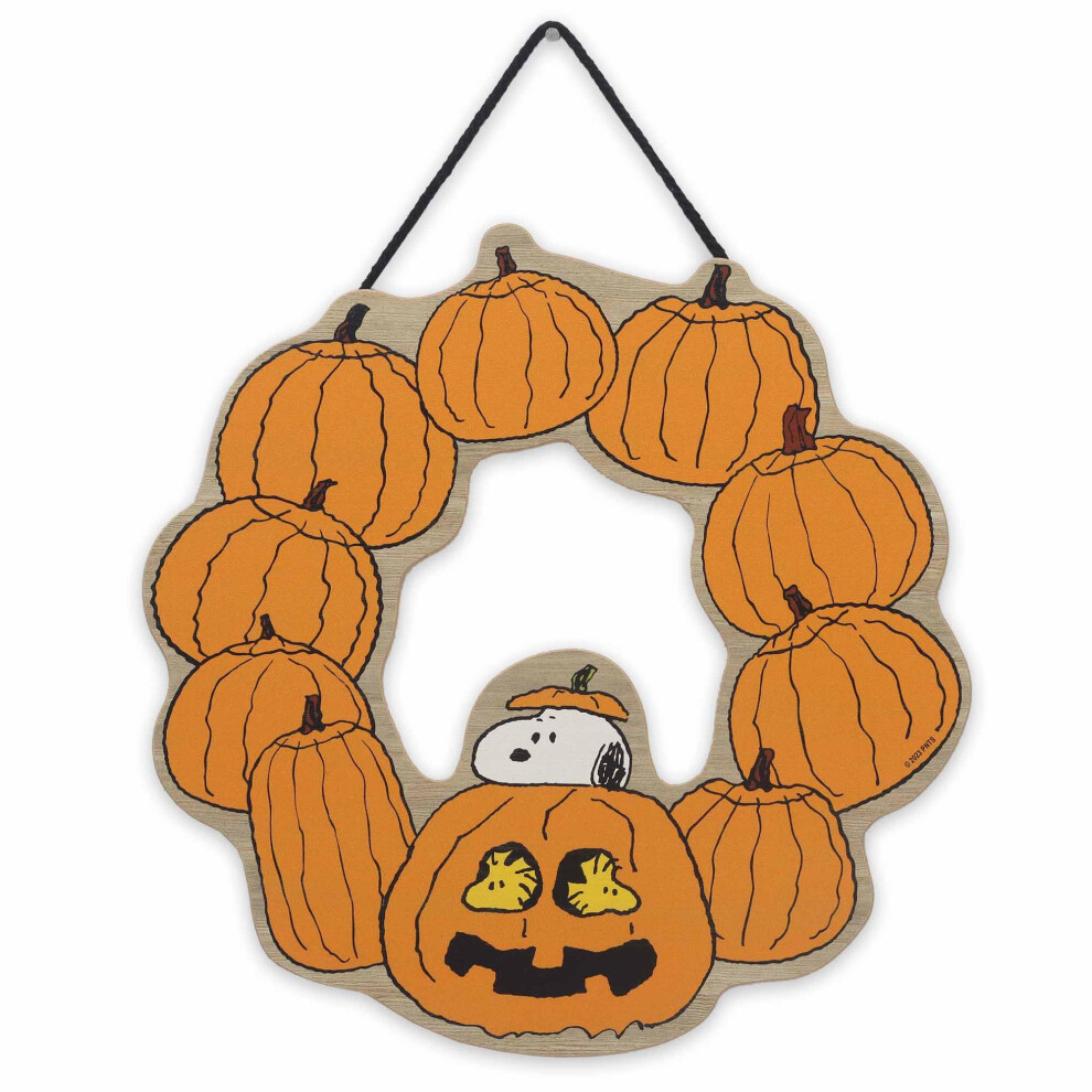 Couronne D'halloween Suspendre En Bois Avec Motif Snoopy Et Citrouille D'halloween, Par Open Road Brands. D Coration Murale Amusante Pour La Ma-image