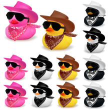 12 stuks Cowboy-eend met sjaalhoed en zonnebril Mini-badeendspeelgoed voor verjaardag Zwemmen Feestcadeau Gunstdecoraties
