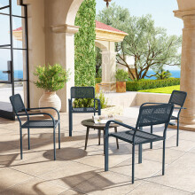 Outsunny Garden Chairs Set of 4, Stackable & Rattan Effect, Dark Grey
