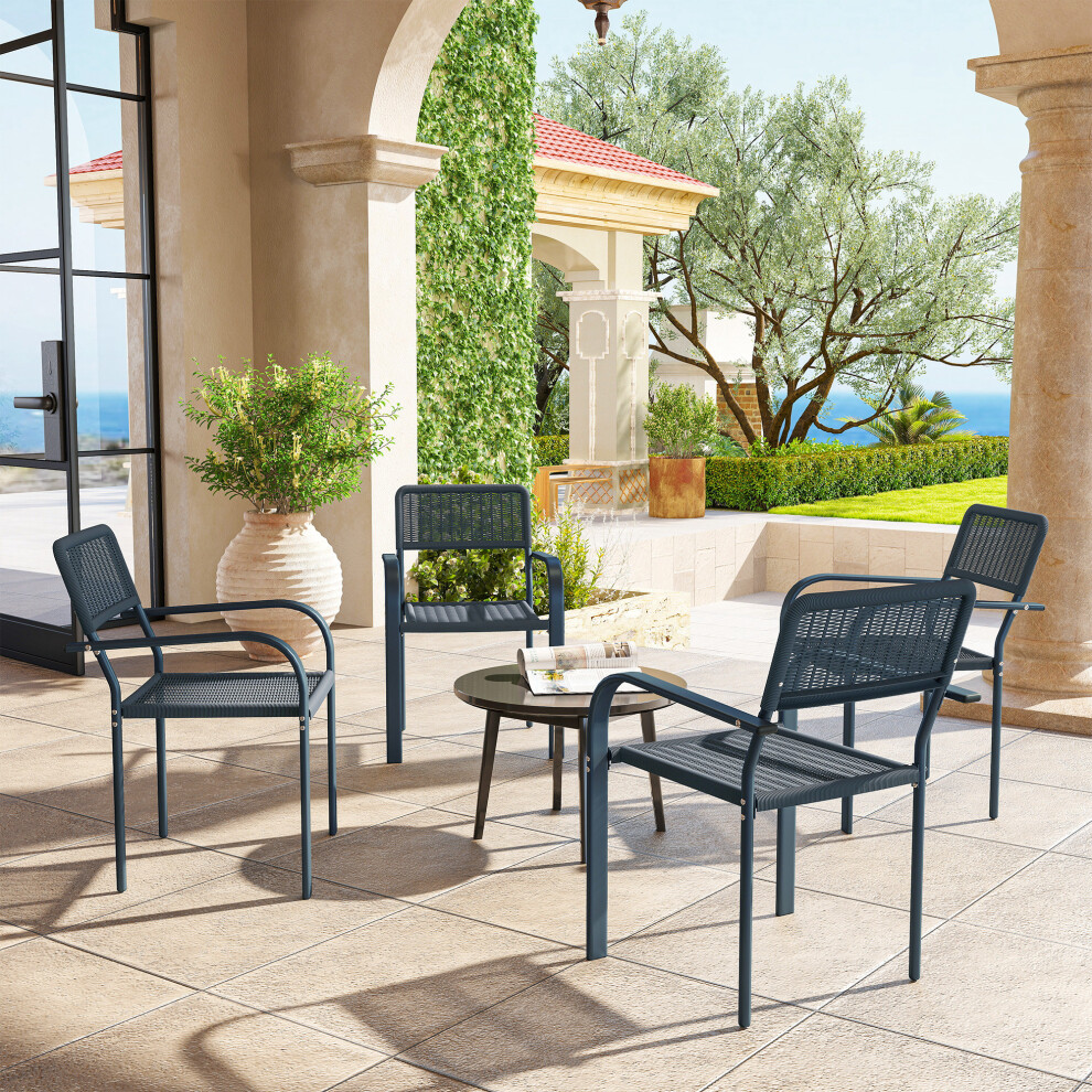 Outsunny Garden Chairs Set of 4, Stackable & Rattan Effect, Dark Grey
