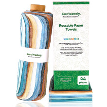 ZeroWastely herbruikbare papieren handdoeken - Voordeelverpakking van 24 papieren handdoeken! - 100% katoen, superzacht, absorberend, wasbaar en duurz