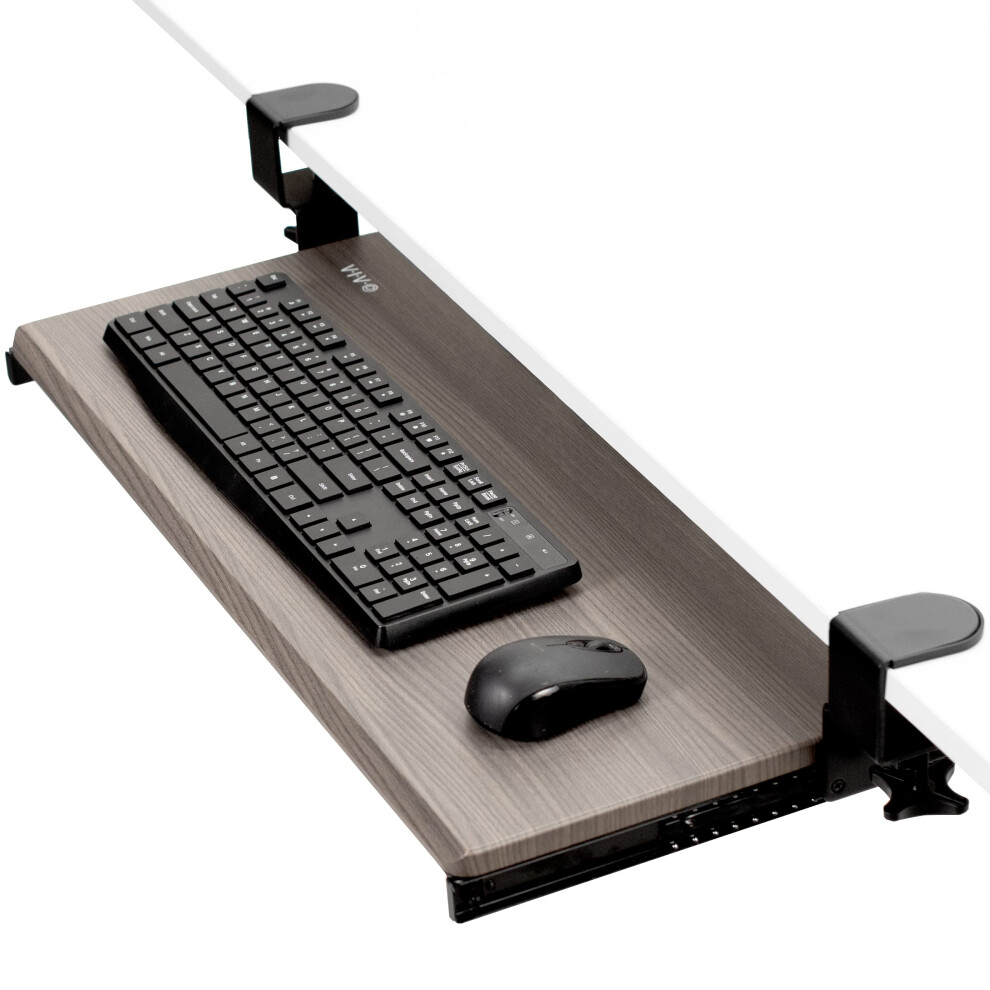 VIVO Large Clamp-on Computer Keyboard and Mouse Under Desk Slider Tray  27 x 11 inch Pull Out Platform Drawer  Gray  MOUNT-KB05GY