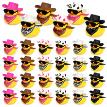 24 Conjuntos de Patinhos de Borracha Cowboy com Lenço, Chapéu e Óculos para Festa de Aniversário