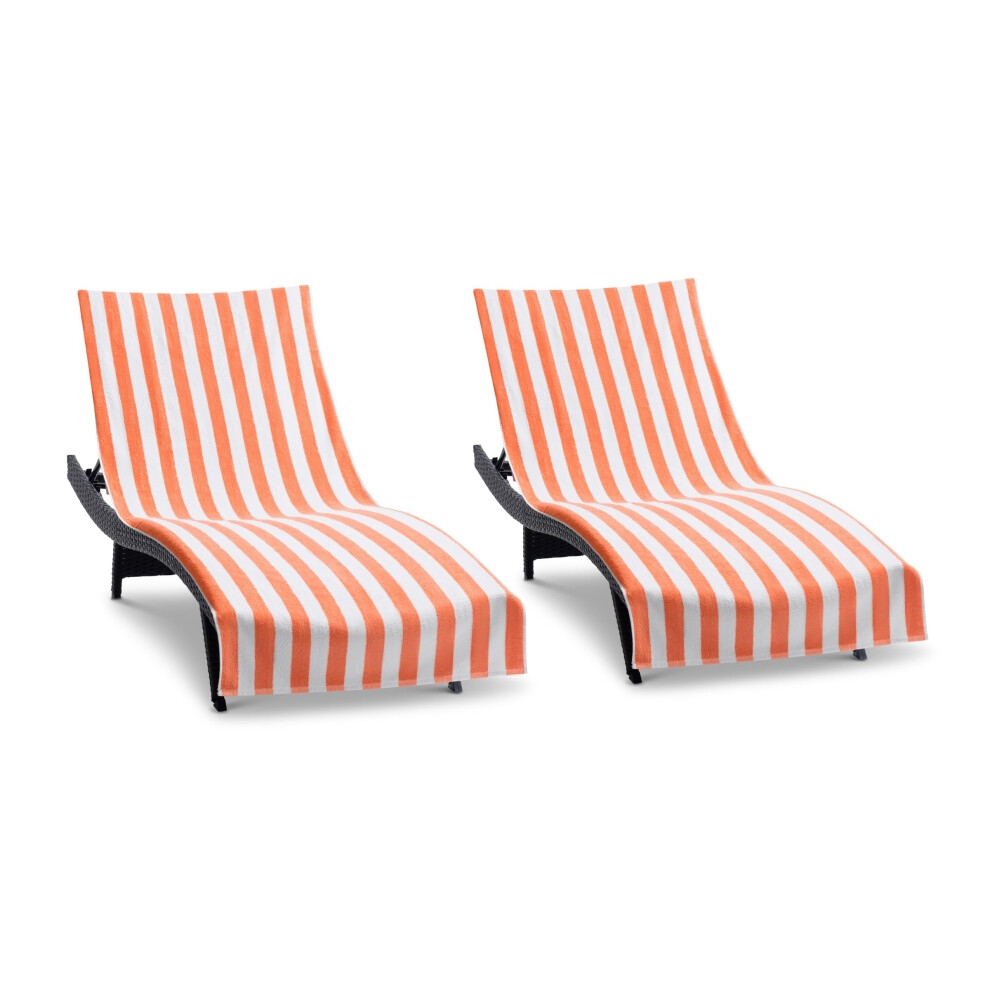 Arkwright California Chaiselongue-Bezug – 2Er-Pack – Gestreiftes Cabana-Handtuch Aus Weicher Baumwolle Mit Taschenhalter FüR Strand-, Pool- Und O-image