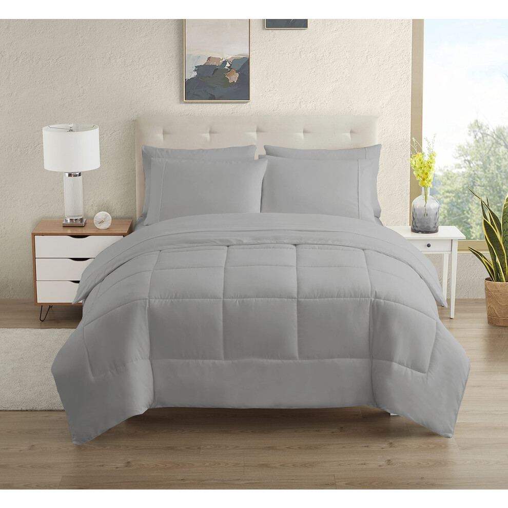 Dorm Room Essentials College Bedding Comforter Set 5 Piece Twin XL Size Bed in a Bag for College Students Boys and Girls Twin XL Silver