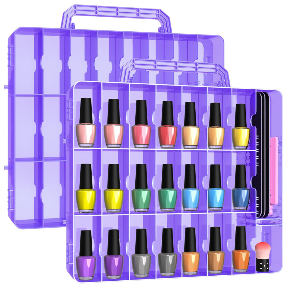 Beloving 2Pcs Nail Polish Organizer Portable 48 Bottles Clear Nail Polish Holder With Adjustable Divider Gel Nail Polish Storage Double Side Nail Po