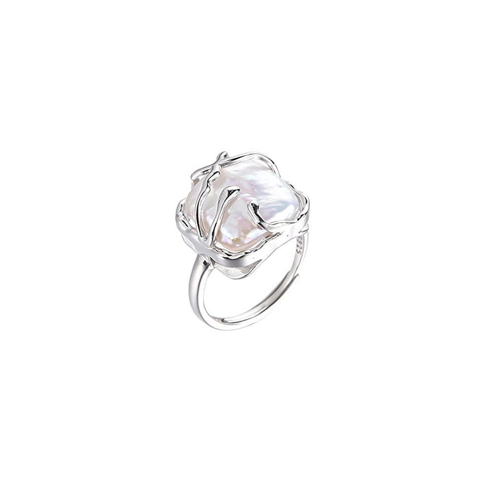 Hetica Anello Da Donna In Argento Sterling 925 Con Perle Irregolari, Anello Barocco, Alla Moda, Adatto Per Donne, Ragazze, Compleanno, Anniversario, San Valentino, Argento, Perla, Argento, Perla-image