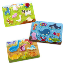 B. toys - Kurkista ja tutki 3-pakkaus - Maatilameridinokset - Paksu palapeli 3-pakkaus - Puiset palapelit - 8 palaa kukin - 2 vuotta +
