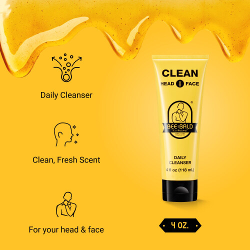 Bee Bald 2-Pack CLEAN Limpador Diário para rosto e cabeça refresca e limpa totalmente 2