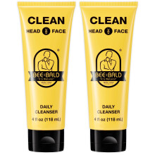 Bee Bald 2-Pack CLEAN Daily Cleanser for face & head refreshes and thoroughly cleanses gently scrubbing away dry flaky skin leaving a fresh tingl