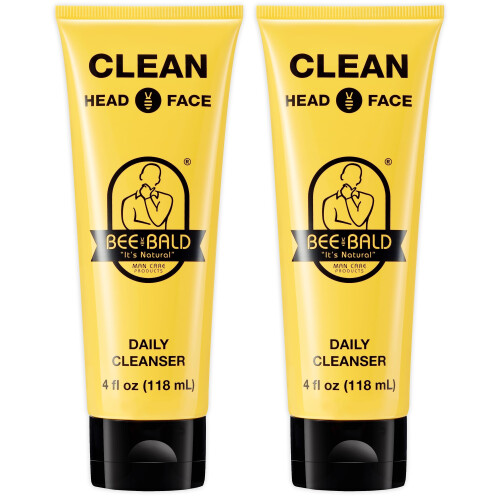 Bee Bald 2-Pack CLEAN Limpador Diário para rosto e cabeça refresca e limpa totalmente