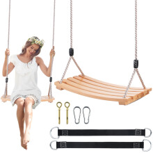 Houten Boomschommel Houten Schommel voor Volwassenen/Kinderen met 500 lbs Laadvermogen Verstelbaar Henneptouw Plus Boomriemen 100 inch Hangende Houte