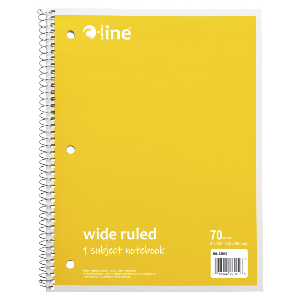 C-Line 1 Subject Notebook  8 x 10-1/2 Inches  Wide Ruled  Yellow  70 Sheets-image-OPC-PFNDSBQ-NEW