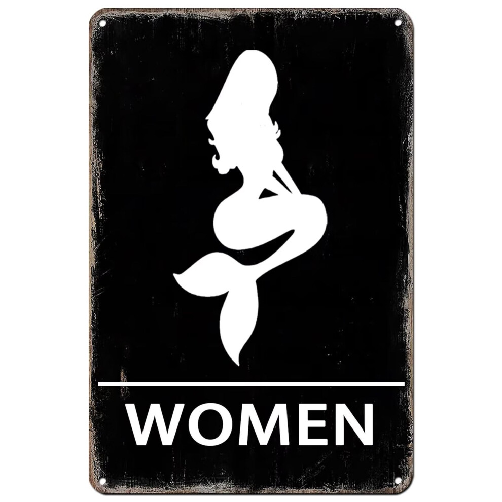 Vothi Funny Restroom Sign Mermaid & Pirate Vintage Restroom Door Sign Nautical Decorations For Home Nautical?Beach Theme Bathroom Decor 8X12 Inch